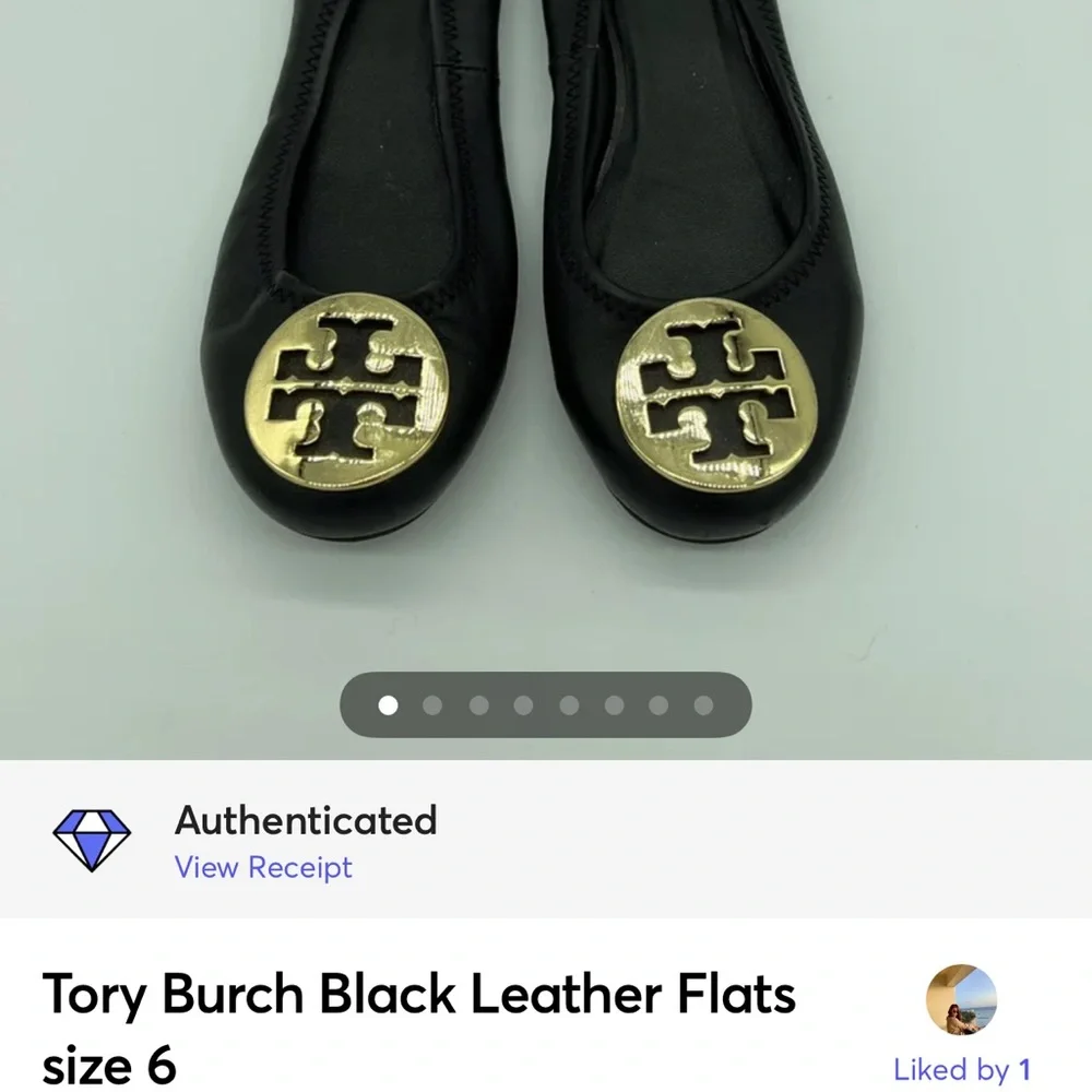 Tory Burch Reva Leather Ballet Flats Black Size 6